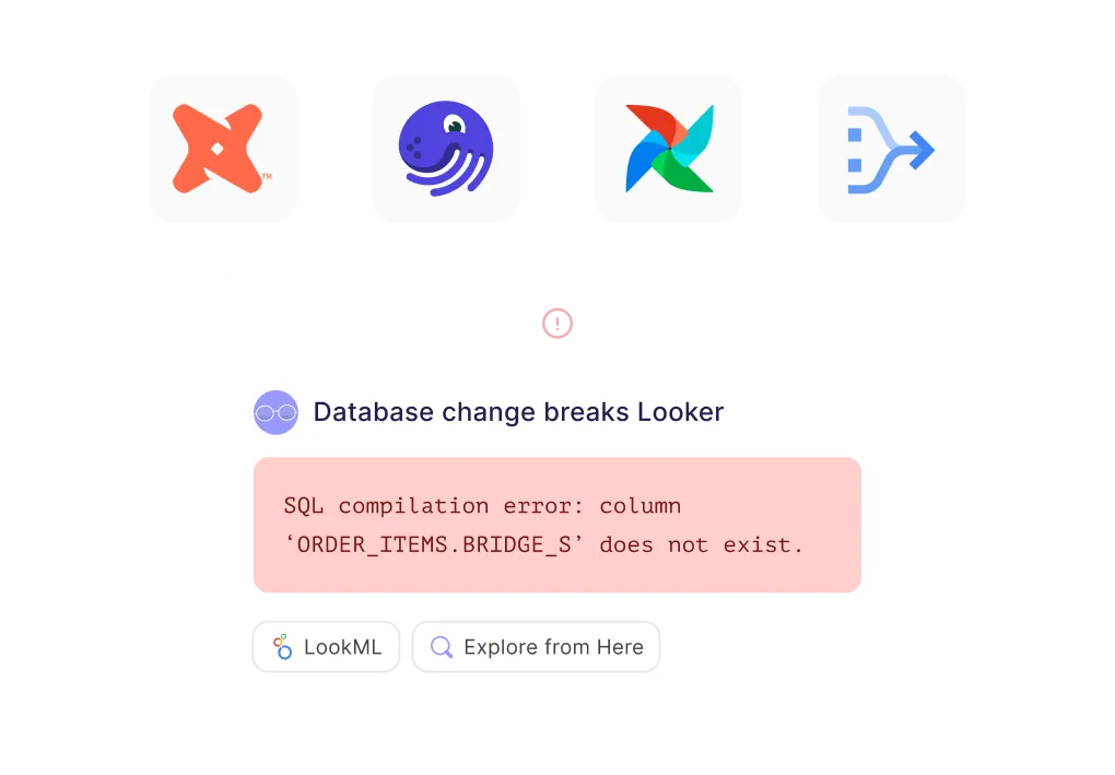 Looker error message from upstream change, i.e. dbt, Dagster, Airflow